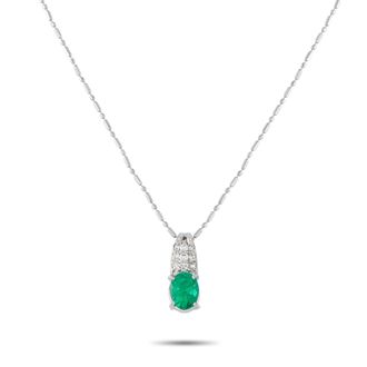Luxury Bazaar Platinum 0.08ct Diamond and Emerald Pendant Necklace MF08-041426