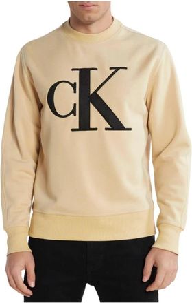 Calvin Klein Perforated Monologo Crew Sweatshirt - Heren - Sweatshirts - Bruin - 2XL - Polyester - Hoodies & sweatvesten