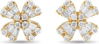 Luxury Bazaar 14K Yellow Gold 0.40ct Diamond Four Petal Stud Earrings ER29992-Y