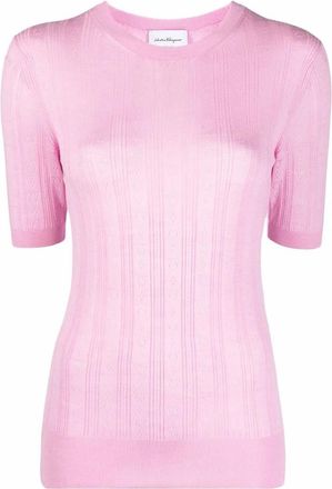 Ferragamo Gancini-Pattern Short-Sleeve Knitted Top