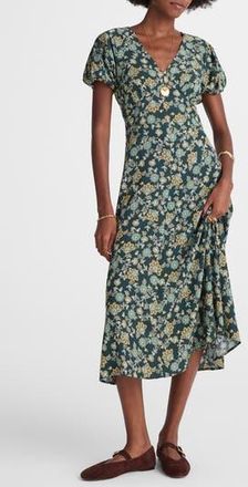 Madewell Floral Seamed Puff Sleeve Midi Dress in Mineral Blue at Nordstrom Rack, Size 12