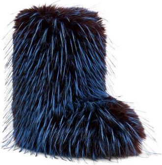 Azalea Wang Lenix Faux Fur Boot in Blue Multi at Nordstrom, Size 10