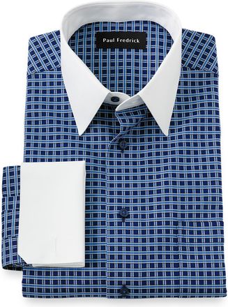 Paul Fredrick Tailored Fit Comfort Stretch Non-iron Check Dress Shirt