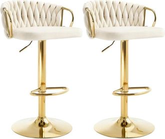 Woltu 2x Breakfast Bar Stools Bar Chairs for Kitchen Counter, 360&deg; Swivel Stool, Height Adjustable, Velvet, Cream