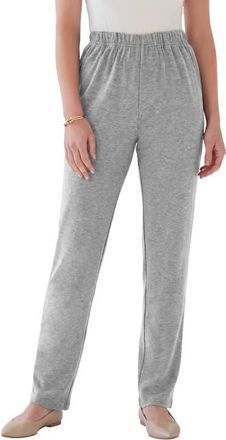 Roaman's Plus Size Soft Knit Relaxed Pull-On Straight Leg Pant in Medium Heather Grey at Nordstrom, Size Large