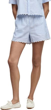 Barefoot Dreams Scallop Linen Blend Pajama Shorts in Lakeside Stripe at Nordstrom, Size X-Large