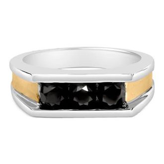 House of Brilliance Mens 14K Yellow Gold Plated Sterling Silver 1-1/2 Cttw Black Diamond Channel Set Band Ring in Yellow Gold Over Silver at Nordstrom