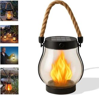 OEM Linterna Solar De Exterior De 1 Pieza, 12&times;13 Cm, Linterna Solar De Llama Danzante Para Exteriores, Terrazas, Jardines, Patios, Color Negro