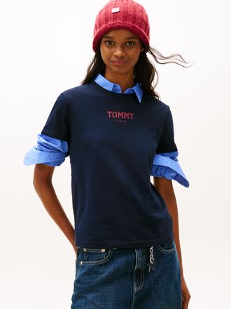 Tommy Jeans Kurzarmshirt TOMMY JEANS TJW REG ESSENTIAL LOGO 2 TEE EXT, Damen, Gr. 4XL (48), schwarz night navy, Single Jersey, Obermaterial: 100% Baumwolle, bedru