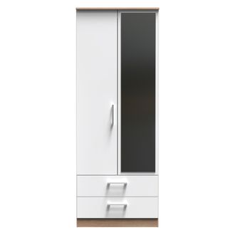Welcome Furniture Milan Ready Assembled Wardrobe with 2 Doors and 2 Drawers with Mirror - White Matt / Oak - Welcome Furniture | TJ Hughes