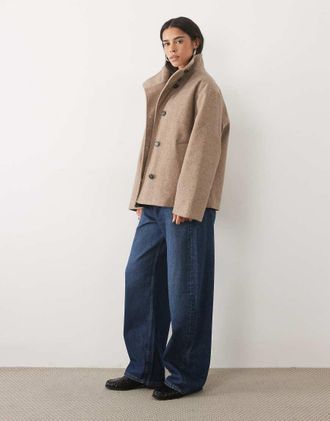 Jacqueline de Yong giacca-cappa effetto lana con collo a imbuto beige-Neutro