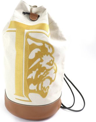 Tod's Beige Brown Yellow Canvas Leather Shoulder Bag (Pre-Owned)