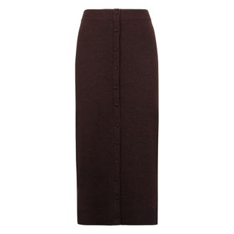 Victoria Beckham Midi Skirts, female, Brown, Size: M Button Detail Knitted Midi Skirt