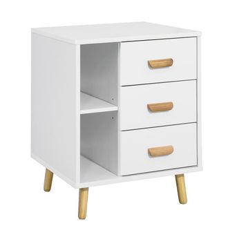 SoBuy Mesa auxiliar con 3 cajones y 3 estantes mdf blanco