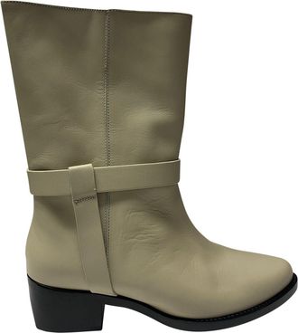 Legres Legres Stacked-Heel Biker Boot in White Leather