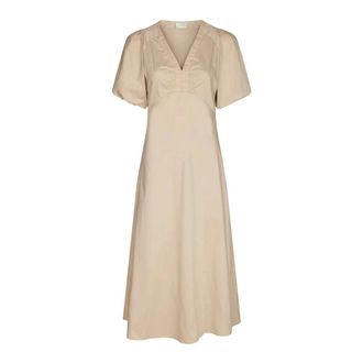Neo Noir Kleedjes, Dames, Beige, XL, Katoen, Illana Poplin Jurk