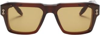 Akoni Rectangular Brown Tortoiseshell Sunglasses With Metallic Accents