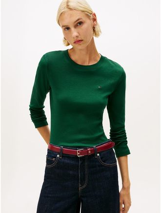 Tommy Hilfiger Womens Long-Sleeve Crewneck Favorite T-Shirt - Green - XL