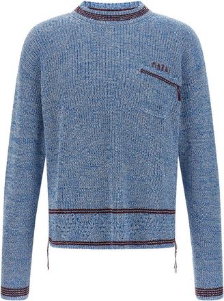 Marni Moulin&eacute; katoenen trui met herstelborduursel - Heren - Ronde hals truien - Blauw - L - Katoen - Truien & Vesten