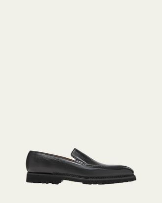 Bontoni Mens Dome Leather Lug-Sole Loafers