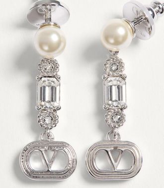 Valentino Garavani Orecchini Ovalette In Metallo, Perle E Cristalli Swarovski Donna RHODIUM UNI