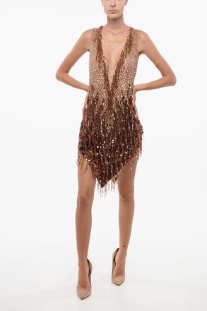 Elisabetta Franchi Vestito Smanicato in Paillettes con Scollo a V Elisabetta Franchi