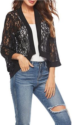 Generic Shoulder Jacket Lace Cardigan Womens Lace Bolero Jacket Womens Festive Bolero Lace Jacket Festive Short Cardigan 3/4 Sleeve Cardigan for Wedding Cockt