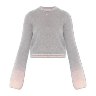 Off-white Round-neck Knitwear, female, Gray, Size: 2XS Logo Sweater