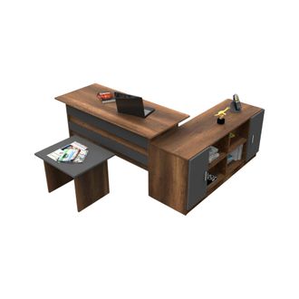 Dmora Set De Oficina Harriet, Modular, 3 Estantes, 3 Cajones, Marr&oacute;n Nogal