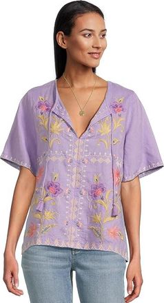 Johnny Was Ruffle Sleeve Field Blouse Womens Clothing Bougainvillea : XL, Linen
