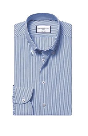 CHARLES TYRWHITT Non-Iron Stretch Pinpoint Oxford Stripe Shirt in Cobalt Blue at Nordstrom, Size 1633