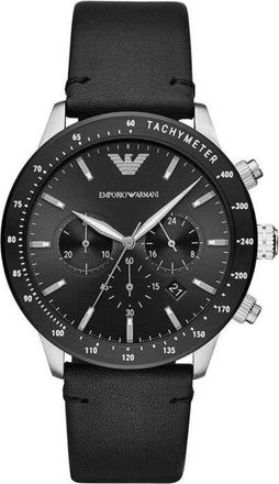 Emporio Armani Accessoires, Heren, Grijs, ONE Size, Leer, Mario Chronograph Horloge