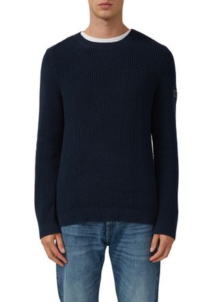 s.Oliver Strickpullover S.OLIVER, Herren, Gr. L, navy, Strick, Obermaterial: 100% Baumwolle, Strukturmuster, unifarben, regular fit normal, Rundhals, Rippb&uuml;ndc