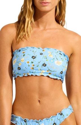 Seafolly Lettuce Edge Bandeau Bikini Top in Powder Blue at Nordstrom Rack, Size 4 Us / 8 Au