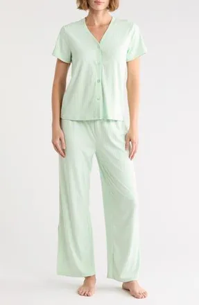 Tommy Hilfiger Ribbed Long Pajamas in Opal Green at Nordstrom Rack, Size X-Large