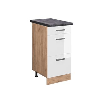 Vicco Mueble Bajo De Cocina R-line, Blanco Alto Brillo, 40 Cm Con Cajones, Et Antracita Vicco