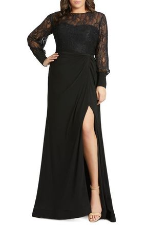 Mac Duggal Sequin Lace Illusion High Sweetheart Neck Evening Gown in Black at Nordstrom, Size 24W