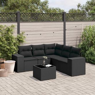 vidaXL Vidaxl - Set De Sof&aacute;s De Jard&iacute;n 6 Piezas Y Cojines Rat&aacute;n Sint&eacute;tico Negro
