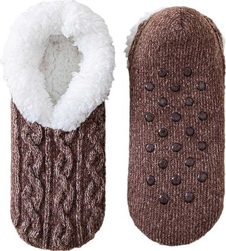 Generic Ladies Fluffy Socks, Thermal Socks Thick Warm Non Slip Fluffy Sock with Grippers, Soft Fleece Lining Knitted Thermal Slippers for Winter Indoor Home T