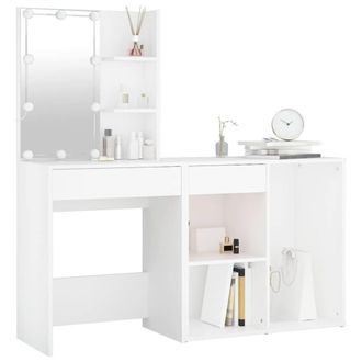 Berkfield Home LED Dressing Table with Cabinet White Engineered Wood