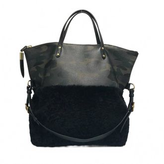 Kempton & Co. Morleigh Foldover Shearling Tote In Olive Black / Dark Camo