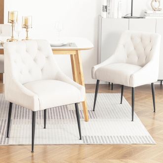 OEM Juego De 2 Sillas De Comedor Con Patas De Metal, Silla De Cocina Moderna Con Respaldo De Palanca, Sillones Para Comedor/sala De Estar (beige)