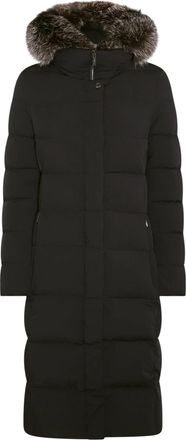 Moorer Hooded Padded Coat with Fur Trim and Quilted Design