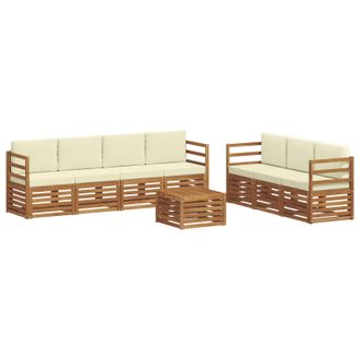 vidaXL Juegos De Sof&aacute;s 8 Pcs Natural Y Crema Madera De Acacia S&oacute;lida Vidaxl