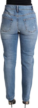 Dolce & Gabbana Womens Blue Tattered Skinny Denim Cotton Blend Jeans Polyester Elastane Clothing