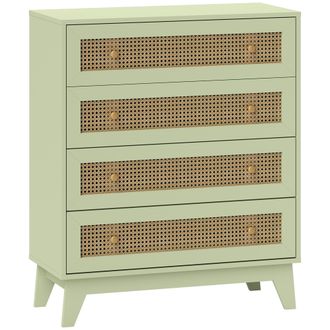 HOMCOM Chest of Drawers - 4 Drawer Unit Storage Organiser with Rattan Element | TJ Hughes