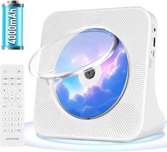 OEM Lecteur Cd Portable Rechargeable, Hifi Lecteur Cd Bluetooth Avec Usb, Aux, Fm Radio Lecteurs Cd Avec Un Bon Son, Lecteurs Cd Sans Fil Blanc Avec T&eacute;l&eacute;c