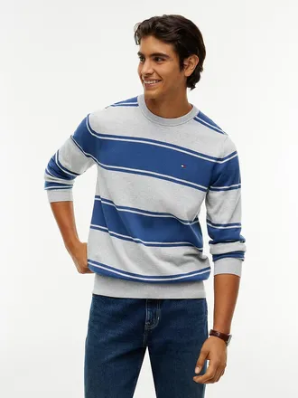 Tommy Hilfiger Mens Rugby Stripe Crewneck Sweater - Grey Blue - XXL