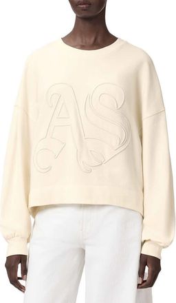 AllSaints Lila Embroidered Oversize Cotton Sweatshirt in Pebble White at Nordstrom, Size X-Small