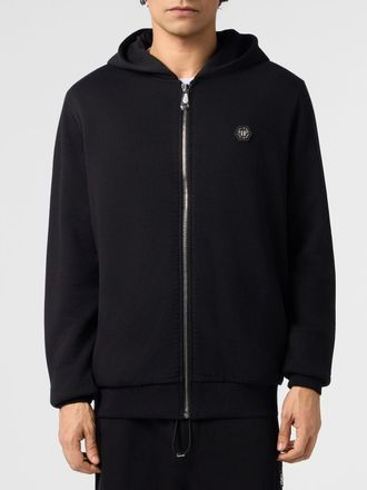 Philipp Plein Felpa con cappuccio e zip in cotone con logo patch Hexagon